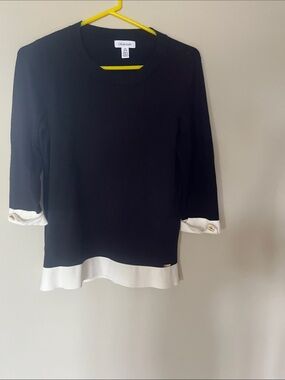 Calvin Klein Black Top with White Contrast Hem and Cuff